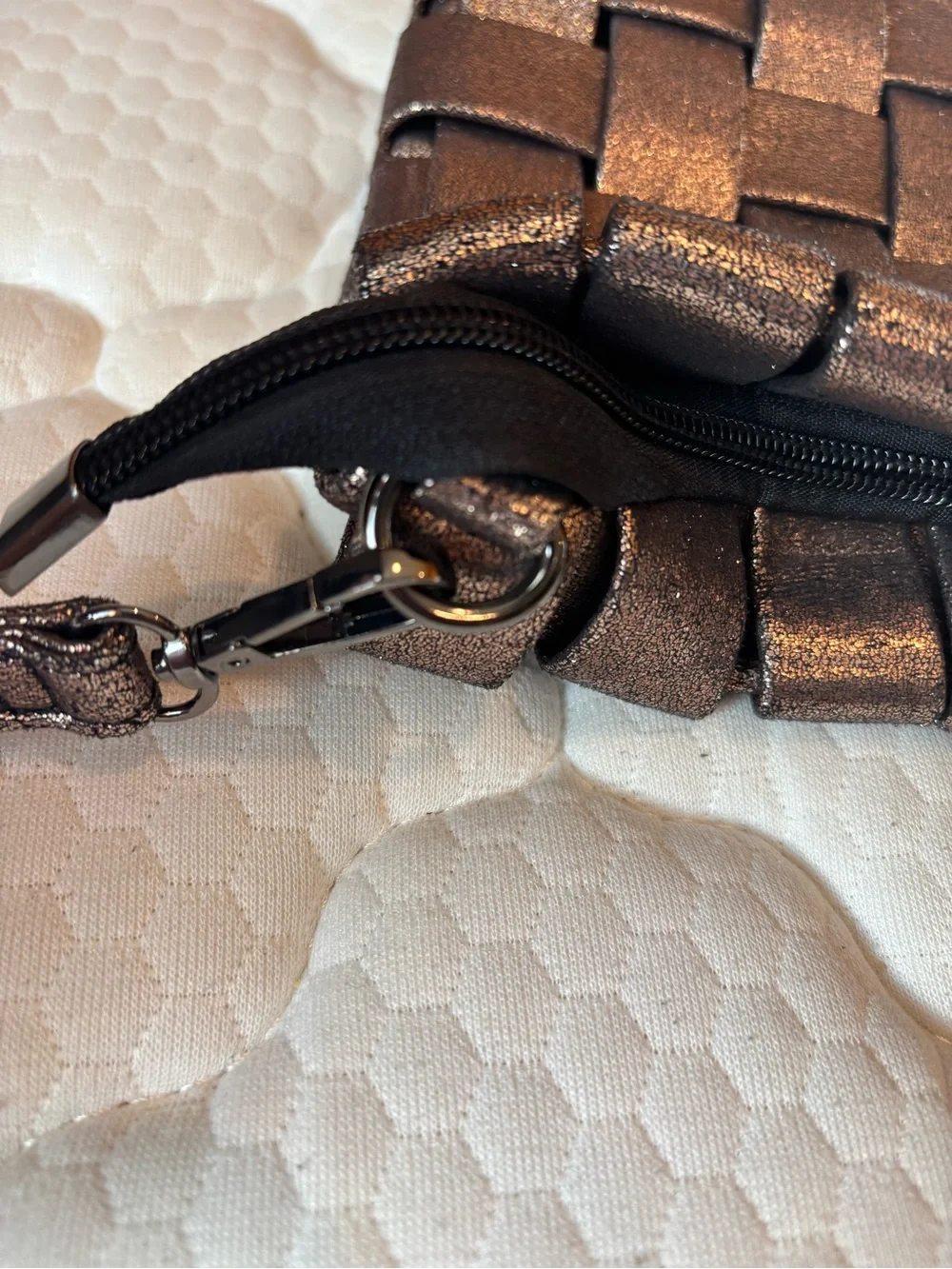 Anthropologie Metallic Bronze Woven Clutch